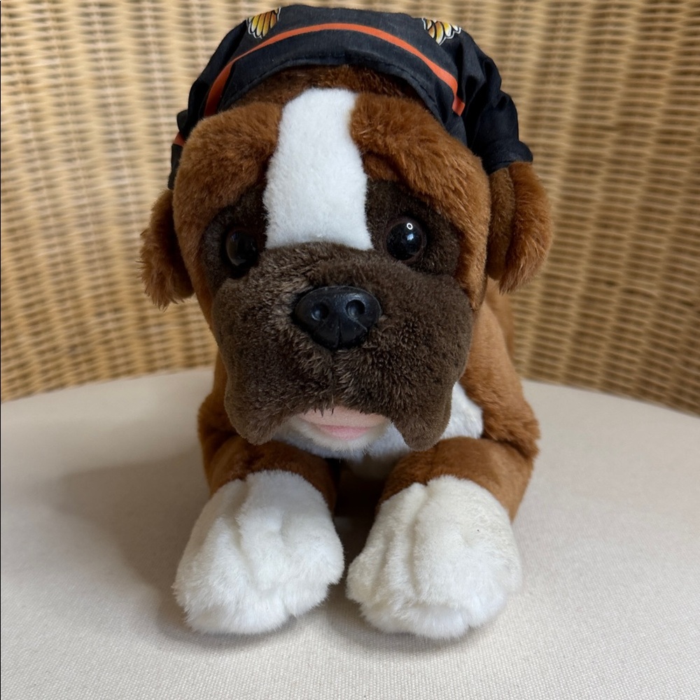 Adorable Vintage Authentic Harley-Davidson Fawn Color Boxer Plush Stuffy